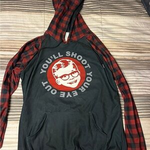 Plaid Sleeve Hoodie with Graphic Print
